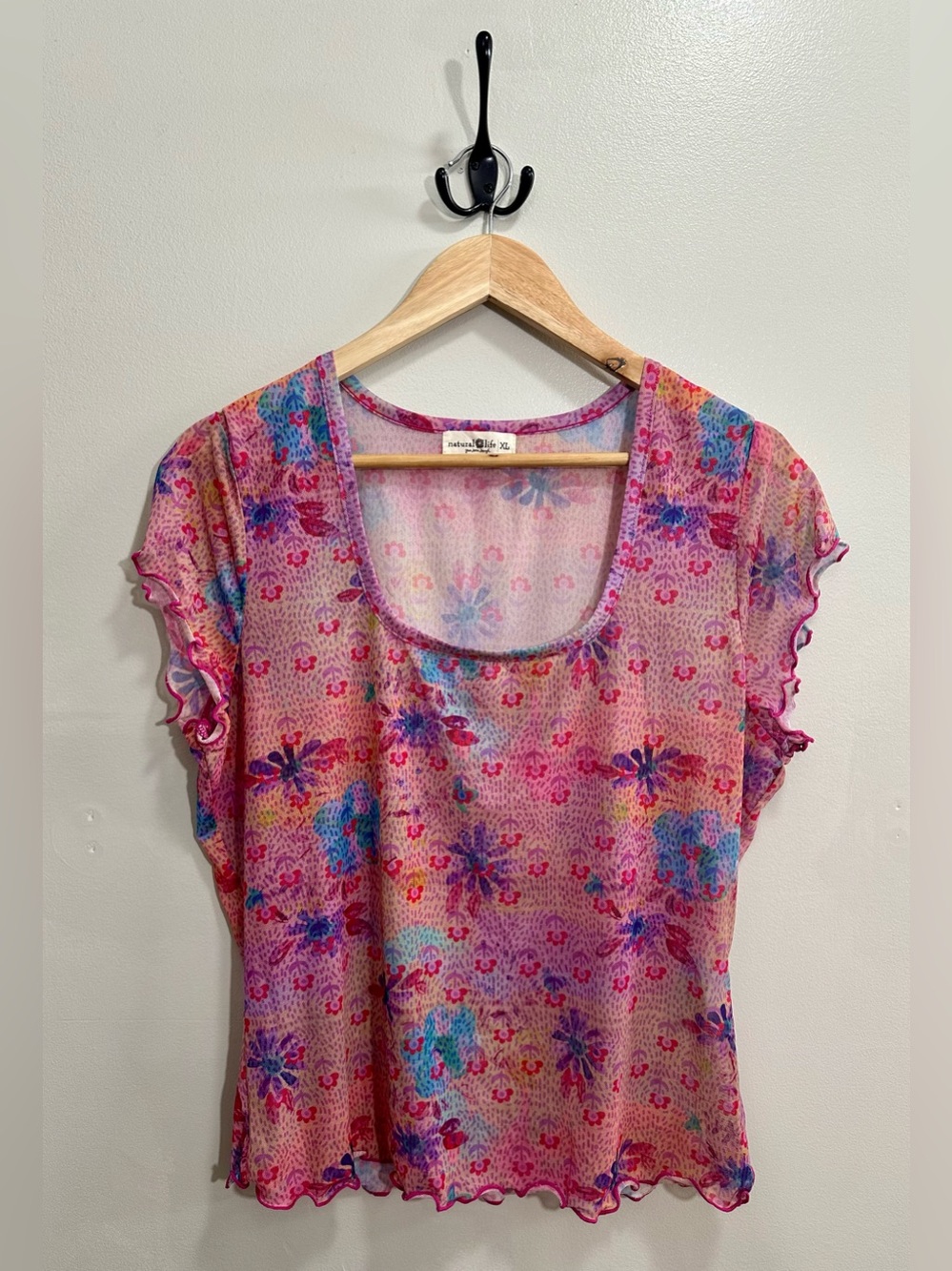 Natural Life Devon Mesh Floral Short Sleeve Top Size XL